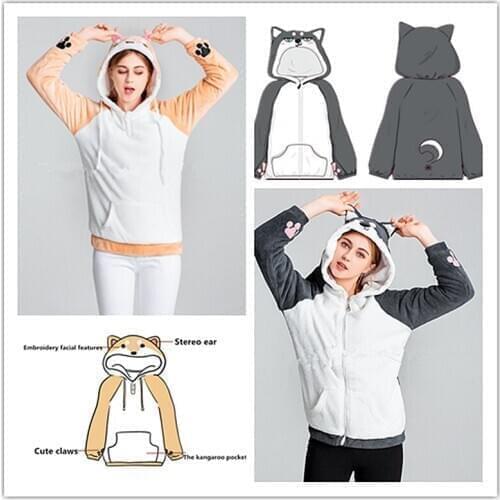 Japan Kawaii Shiba Inu Doge Husky Pullover Hooded Neko Atsume Cat Meow Hoodie Coat Girls Hoodies Christmas coat clothes hotsale