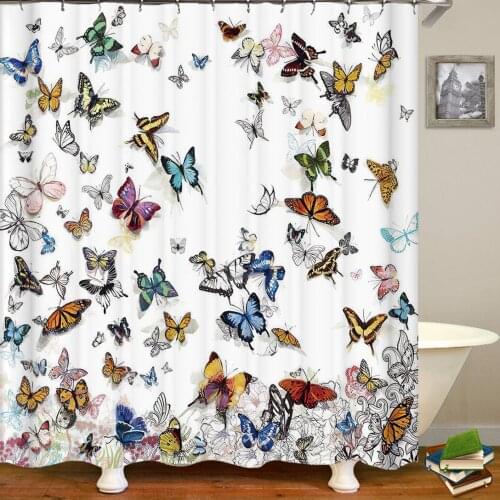 Beautiful Butterfly Polyester Fabric Shower Curtains Home Decor Multi-size Shower Curtain Waterproof Shower Curtain for Bathroom