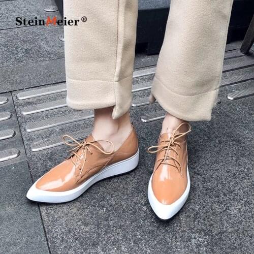 Women flats spring single oxford shoes 2020 genuine leather flat platform fashion shoes for woman brogues laces up shoes