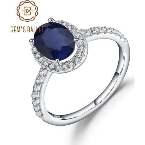 Gems Ballet 1.66Ct Oval Natural Blue Sapphire 925 Sterling Silver Gemstone Wedding Engagement Rings For Women Fine Jewelry