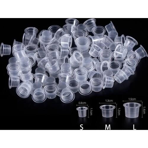 100Pcs Disposable Clear Microblading Tattoo Pigment Cap S/M/L Size Plastic Tattoo Ink Cup for Permanent Makeup Pigment Container