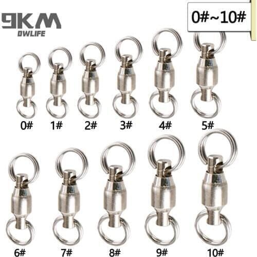 Fishing Rolling Swivel Ball Bearing Connector Stainless Steel 8~110Lbs High Strength Double Circle Solid Rings Fishing Swivel