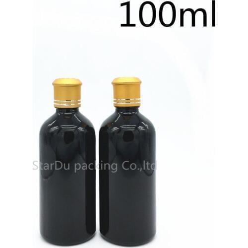 12pcs 100ML Black Bottle , 100cc Vials Essential Oil Bottle with Decorative pattern cap Perfume glass bottles
