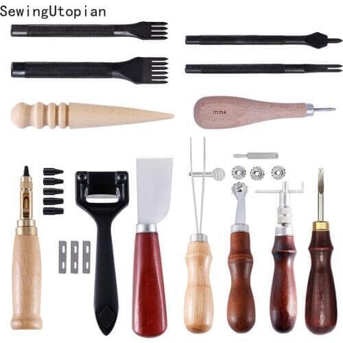 13Pcs High Quality Tools for Leather Craft Sewing DIY Hand Stitching with Groover Awl Edge Creaser Mat Tools for Leather Working