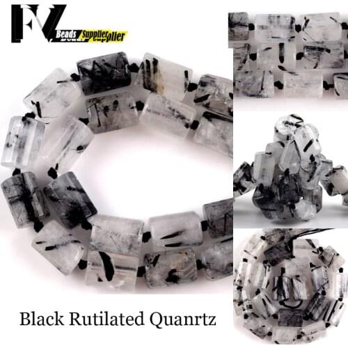 A+ Natural Gem Stone Faceted Black Rutilated Quartz Beads Tube Shape Loose Spacer Beads For Jewelry Making Diy Bracelet Necklace
