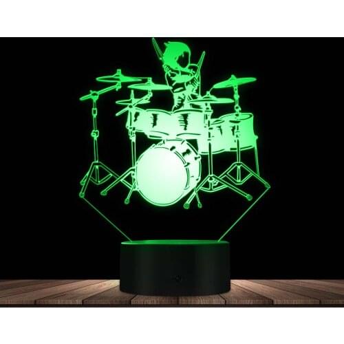 Drum And Drummer 3D Visual Lights Drummer Beating Drums LED Night Lights Color Changing LED Actylic Display Drum Kit Sign Decor