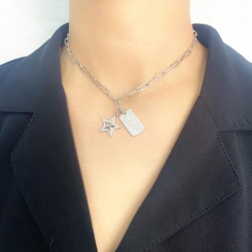 Fashion Star Card Short Pendant Necklace For Women Silver Color Chunky Choker Chain Necklaces Party Jewelry Bijoux Zk30