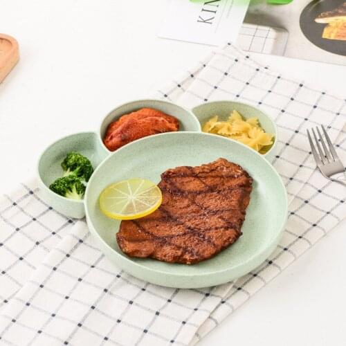 Cartoon Bear Paw Children Plate Kids Tableware Bamboo Baby Feeding Bowl Fruit Snack Sub-grid Dinner Plate Household Food Dishes