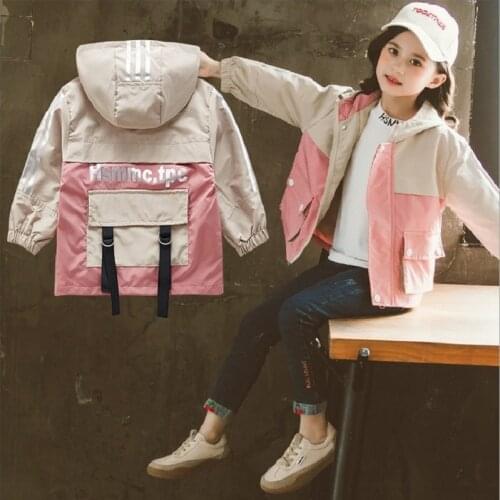 Children Outerwear Spring Autumn Jacket For Girls New Letter Print Hooded Fashion Windproof Kids Clothes Coat Girls Jacket