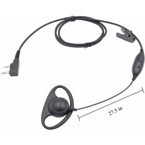 Two Way Radio Earpiece 2 Pin D Shape Walkie Talkie Headset with PTT Mic for UV5R 888S UV-82HP BF-F8HP Kenwood Retevis H-777 RT21