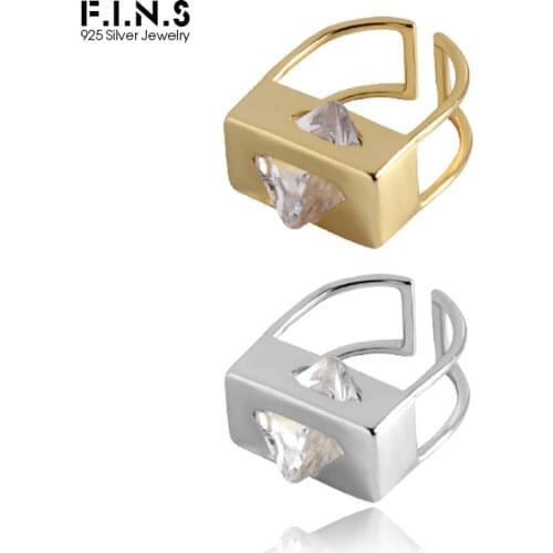 F.I.N.S Temperament Simple Fine Jewelry Irregular Zircon S925 Sterling Silver Ring Geometric Wide Mid Finger Rings for Women