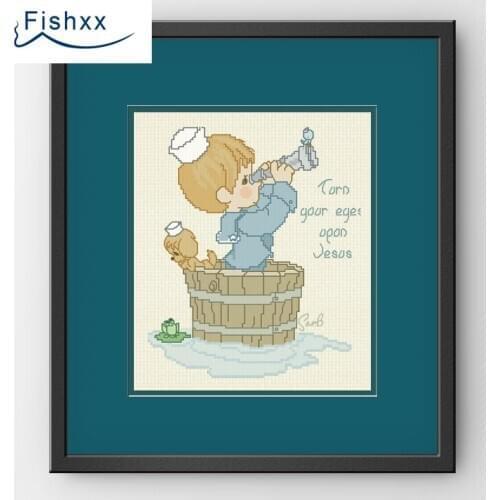 Fishxx Cross Stitch 14CT Kit European style childrens bedroom paintings H106 Telescope small navy and puppy