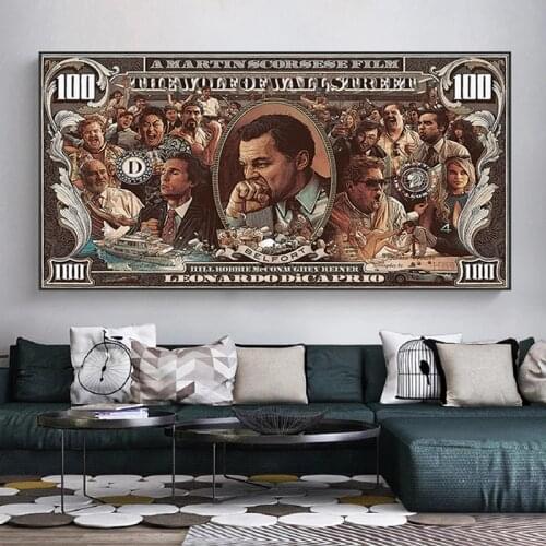 Graffiti Street Money Art 100 Dollar Canvas Painting Posters and Prints Wolf of Cuadros Wall Pop Art for Living Room Decor