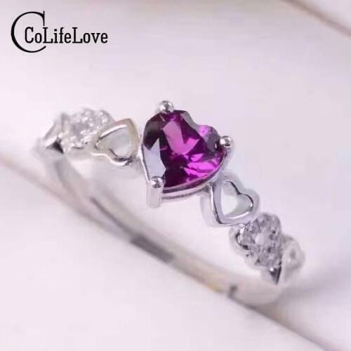 Romantic heart gemstone ring 5 mm natural pyrope garnet silver ring solid 925 silver pyrope gemstone ring pyrope silver jewelry