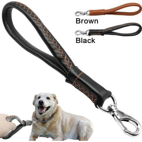 Real Leather Dog Leash Short Dog Leash Genuine Leather Traffic Lead for Large Dogs Training and Walking Heavy Duty 3/4" wide