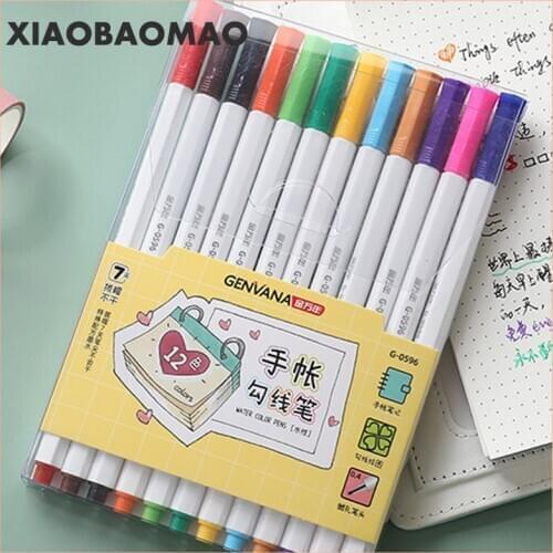 12 Colors Color Lines Art Markers Out line Pen Stationery Art Drawing Pens for Calligraphy Lettering Color Scrapbooking