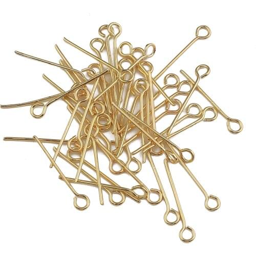 New Arrival 50pcs/lot 18k Gold Plated Copper Eye Head Pins 20 25 30 40 50mm Eye Pins Findings For DIY Jewelry Making Accessories