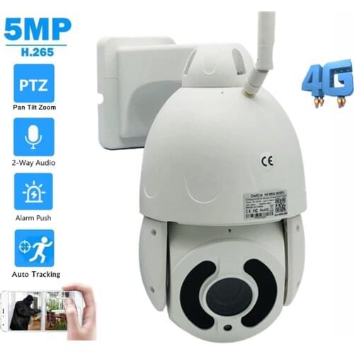Outdoor IP Camera 5MP 4G Sim Card AI Auto Tracking 20X Zoom Human Detect PTZ Speed Dome CCTV Camera Two Way Audio IR 80m Camhi