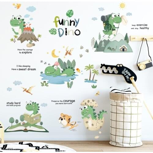 Dinosaur Wall Stickers for Kids Rooms Cartoon Animals Home Decor Bedroom Decorative Vinyl for Walls PVC Room Decoration
