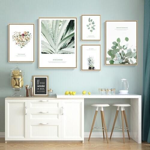 Nordic Green Plant Leaves Wall Art Poster and Prints Canvas Painting Flowers Wall Pictures for Living Room Home Decor Unframed