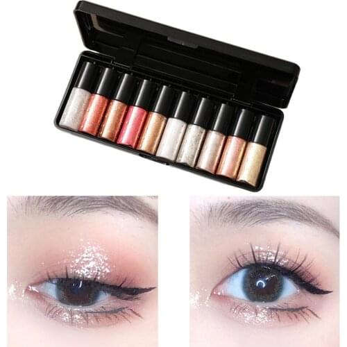 New 10Pcs 10 x 3.5g Liquid Eyeshadow Diamond Shiny Long-lasting Cosmetics Glitter Eye Makeup Liquid Eyeshadow for Gathering