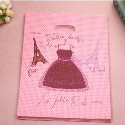 New Design Wholesale 100pcs/lot 30*40cm Luxury Fashion Loutique Plastic Gift Bags With Skirt Large Clothing Packaging Bags