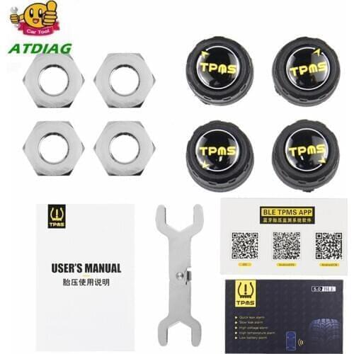 New TPMS Bluetooth 4.0 5.0 Tire Pressure Monitor System 4 Internal/External Sensor Works Android/iOS Mobile Phone APP Display