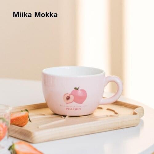 Peach Ceramic Oatmeal Milk Cup 340ml Japanese Style Girl Breakfast Oatmeal Cup Custom Mug Pink Mini Three-dimensional Interior