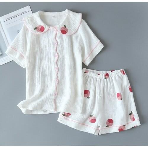 Summer Autumn Pure Cotton Womens Short-sleeved Shorts Pajamas Two-piece Set, Womens Thin and Large Size Casual Home Wear Loose