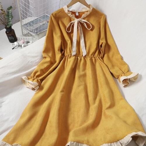 Korean Dress Spring Autumn Long Sleeve Dress Women Vintage Kawaii Ruffle Dresses For Women Mori Girl Oversize Clothes 2021 A25
