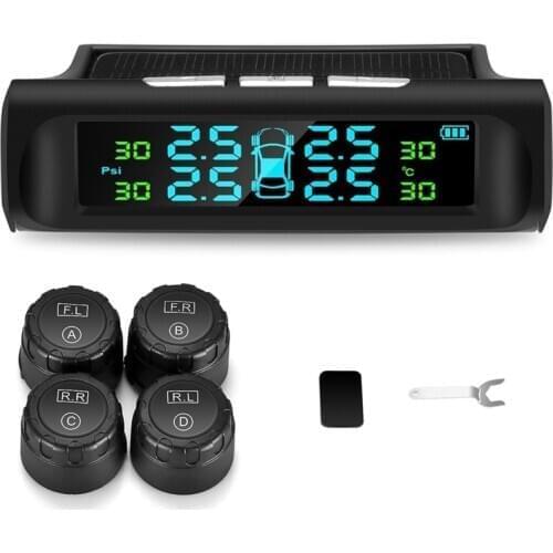 Solar Tpms Car Tire Pressure Alarm Monitoring System 4 External Automatic Alarm System Tire Pressure Temperature Warning