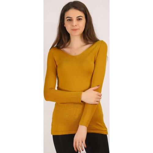 V Collar Slim Knitwear Mustard-4735.1325