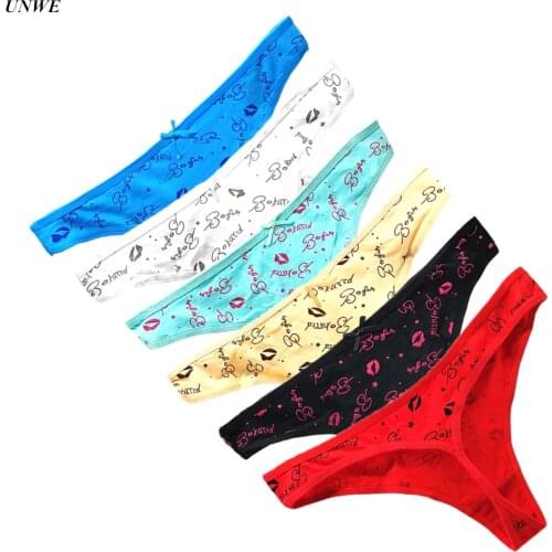 6PCS/Pack Lips Women Thong and G String Sexy Cotton Panties Ladies G-string Sexy Lingerie Sweet Girls Low Rise Panty