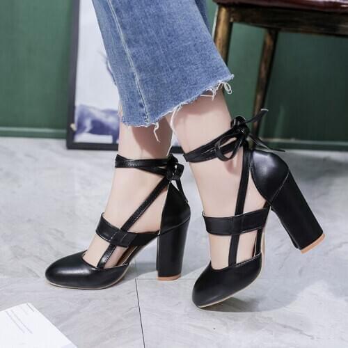 NEW PUMPS 2021 new European and American models large size female sandals high heel thick with straps hollow shoes 43 yards