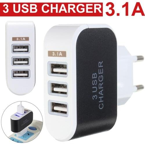 For Universal Mobile Phone PC 1pc 3 Ports USB Phones Charger Portable Multi USB Power Supply Adapter Quick Wall Chargers Mayitr