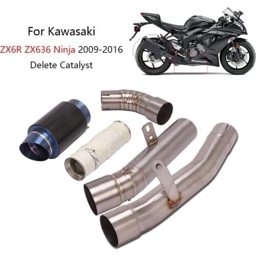 For Kawasaki ZX6R ZX636 Ninja 2009-2016 Exhaust Pipe Motorcycle Slip-on Muffler Delete Catalyst Mid Link Tube Titanium + Carbon