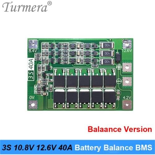 Turmera 3S 40A BMS 18650 21700 26650 Lithium Battery Balance Protection Board 10.8V 12.6V for Screwdriver Drill and Headlamp Use