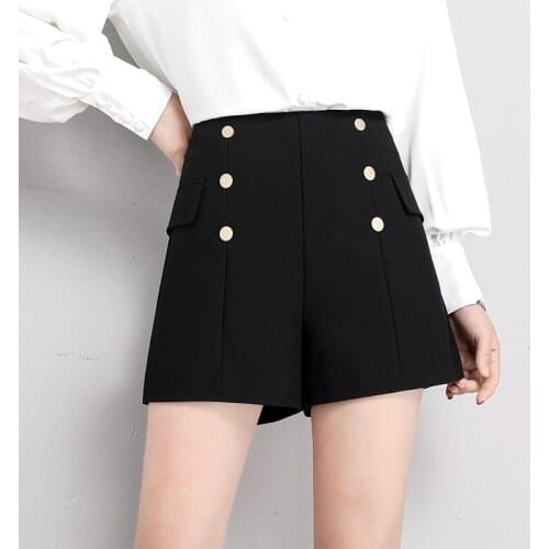 2021 Spring Summer Women Office Lady High Waisted Double Breasted Wide Leg Black Shorts , Woman Clothes 3xl Shorts
