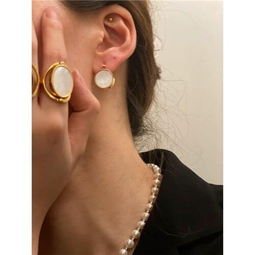 Brass With 18k Gold White Shell Drop Earrings Women Jewelry Party T Show Gown Runway Rare Korean Japan Trendy INS