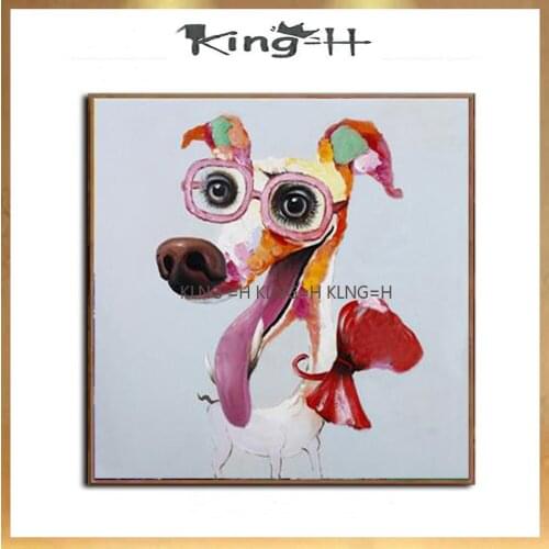 100%Handpainted Modern Art Good Quality Animal Oil Painting Wall Art Abstract Lovely Dog Wall Picture Home Decor Canvas Artwork