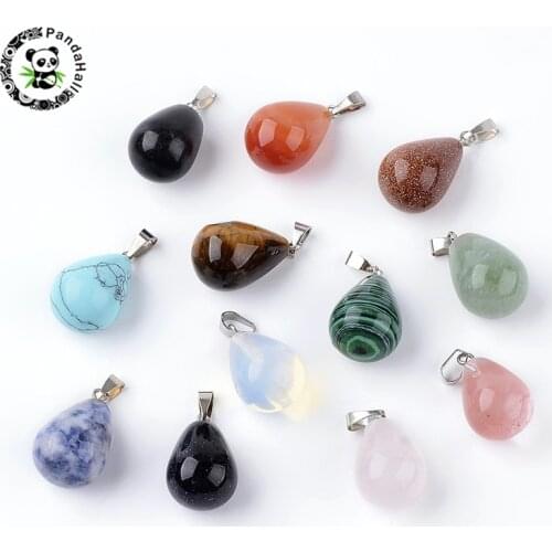 12pcs/box Mixed Color Drop Shape Stone Pendants with Brass Clasps for Jewelry Making DIY Bracelet Necklace 22x13mm hole: 6x2mm