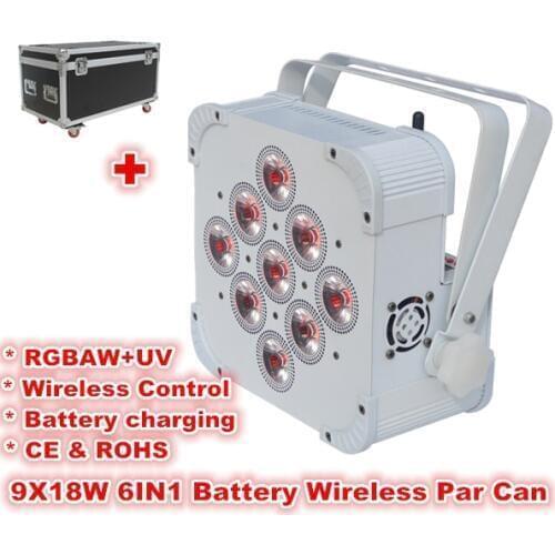 20pcs+ 1charging flight case)flat led par cans CE & ROHS 9x18w Wireless DMX Battery LED RGBAWUV Uplights stage wash lighting