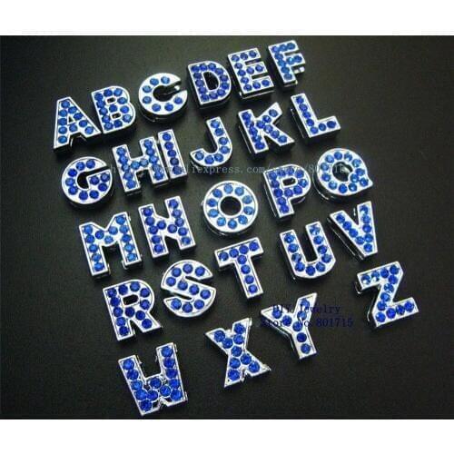 26pcs 8mm A-Z dark blue rhinestone Slide letters DIY letters DIY Charmfit pet collar