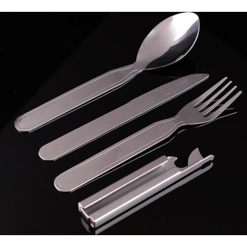 4pcs/set Portable Stainless Steel Tableware fold knife utensil spoon set Spoon Fork Knife Dinnerware Camping Cooking flatware