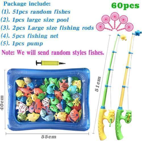 40/52/60pcs Fishing Toys Children Boy Girl outdoor toy suit magnetic set play water baby toys 3D fish square hot Gift For kids