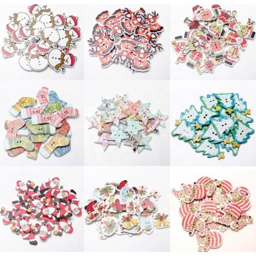 50pcs/pack Mix Christmas Decorative Wooden Buttons DIY 2 Holes Handmade Scrapbooking For craft Supplies Sewing Accessories
