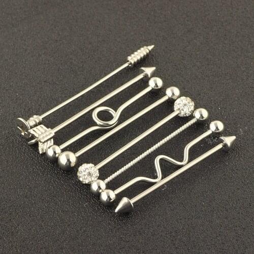 8PC 14G Industrial Piercings Barbell Scaffold Earrings Tragus Ear Gauge Body Jewelry