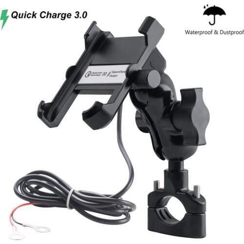 Aileap Motorcycle Phone Mount Entire Aluminium Motorbike Phone Holder Globally Adjustable with QC3.0 Quick Charge USB Socket