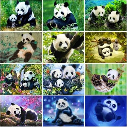 Huacan 5D Diamond Painting Full Square Rhinestones Panda Diamond Embroidery Mosaic Animals Needlework Decoration For Home