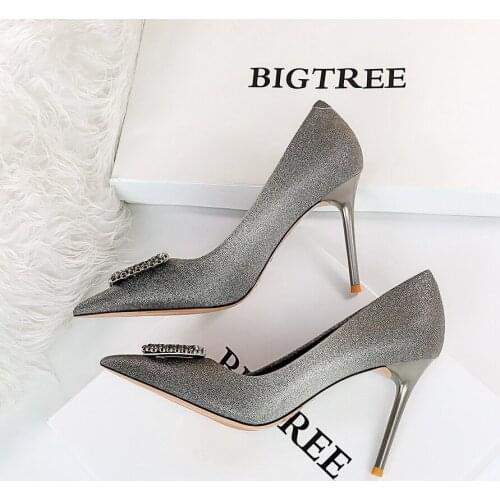 BIGTREE Womens Shoes 2021 Gradient Color Rhinestone Snowflake Buckle High Heels Pointed Toe Stiletto Pumps Banquet Wedding Shoe